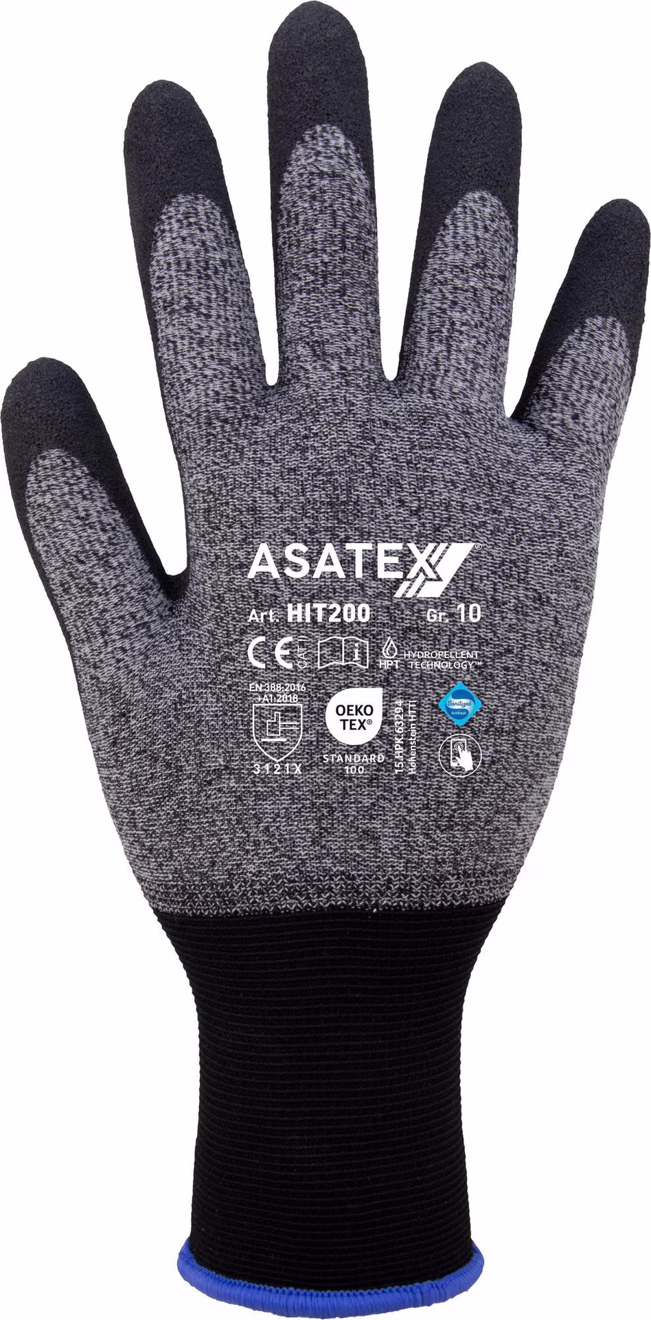Feinstrickhandschuh HIT-200 grau/schwarz EN 388,EN 21420:2020 PSA II