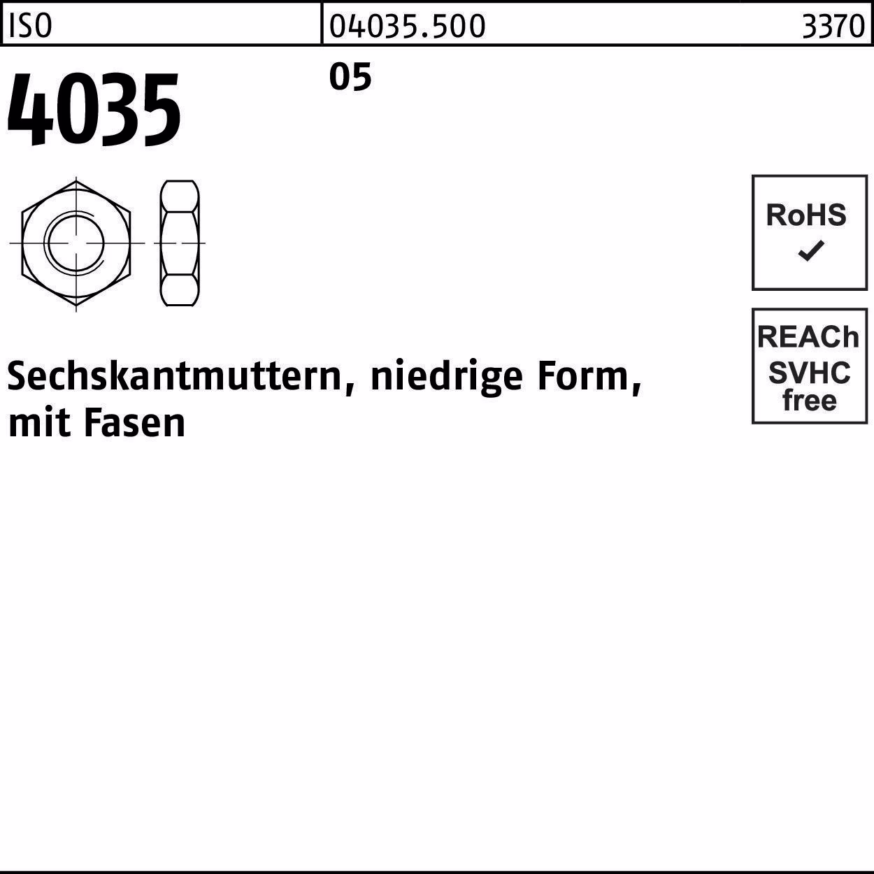 Sechskantmutter ISO 4035 niedrig Fasen 5