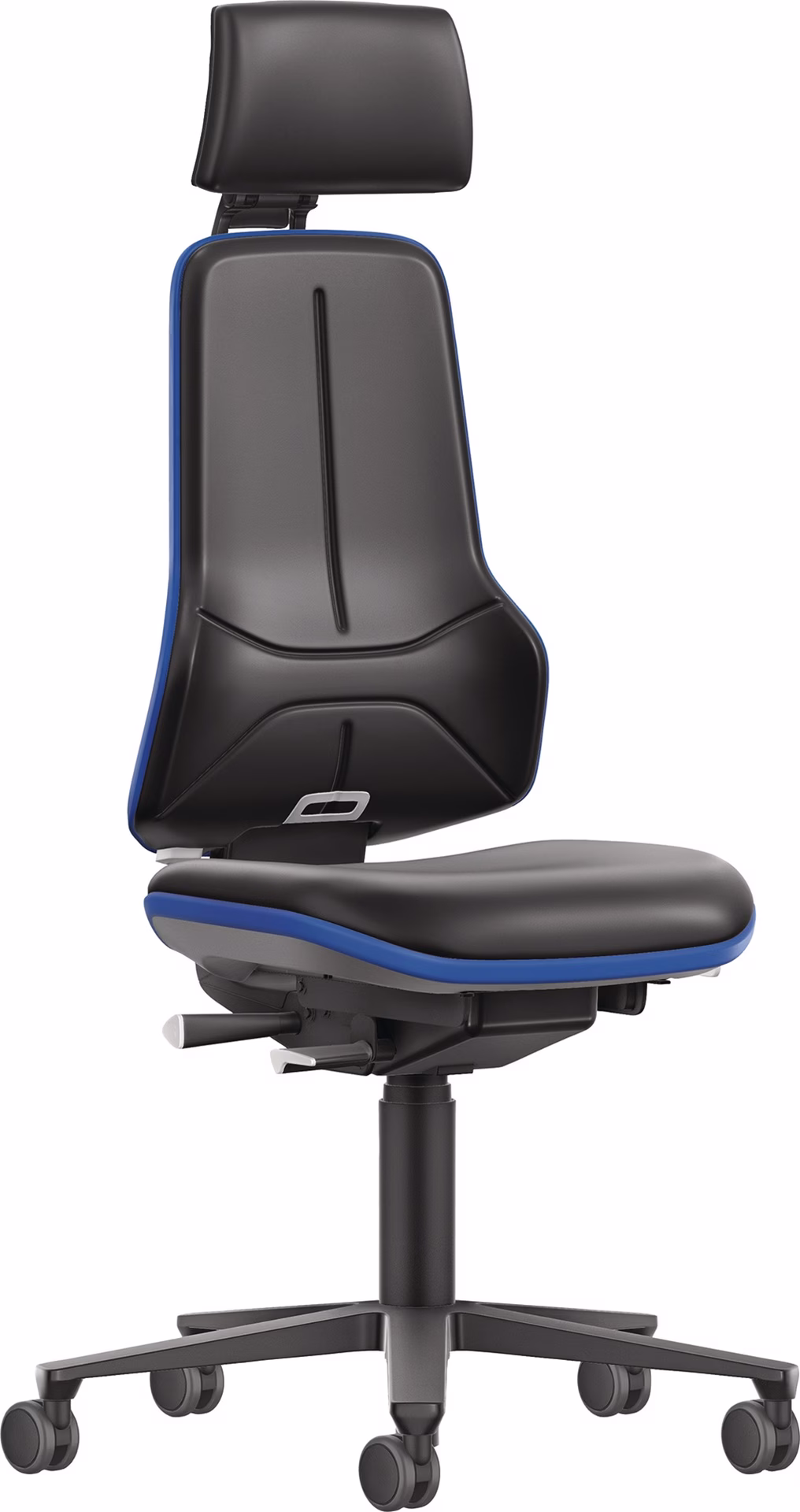 Arbeitsdrehstuhl Rl.m.Kopfstütze Kunstlederpolster schwarz blau 470-640mm