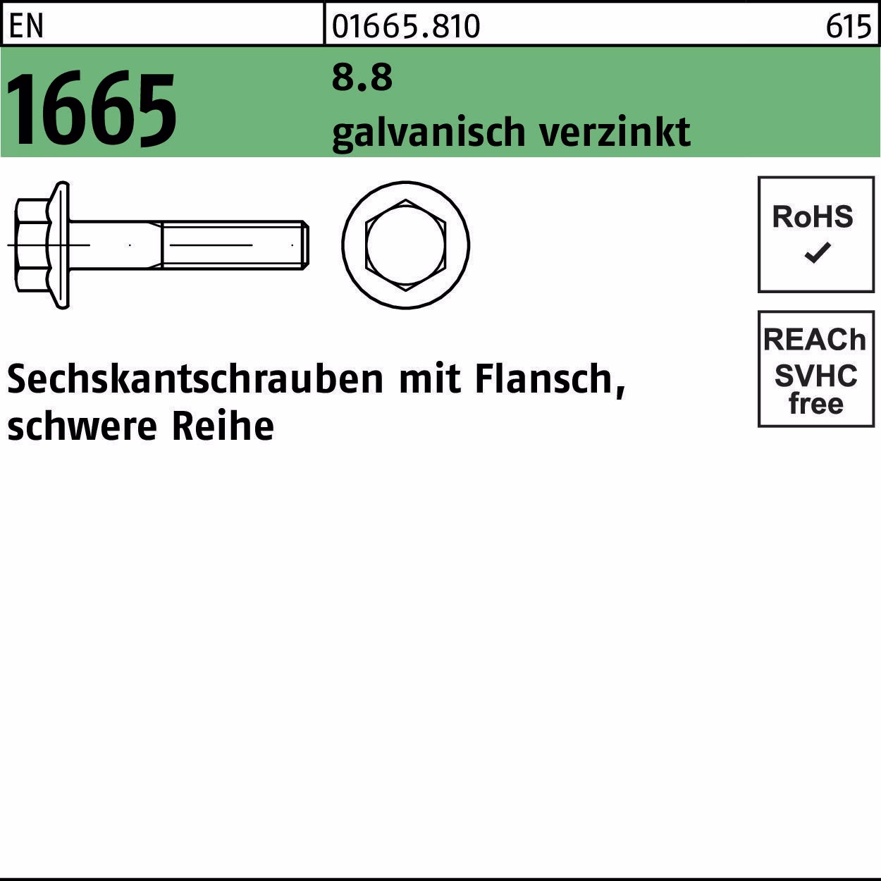 Sechskantschraube EN 1665 Flansch M16x 35 8.8 galv.verz. 50 Stück