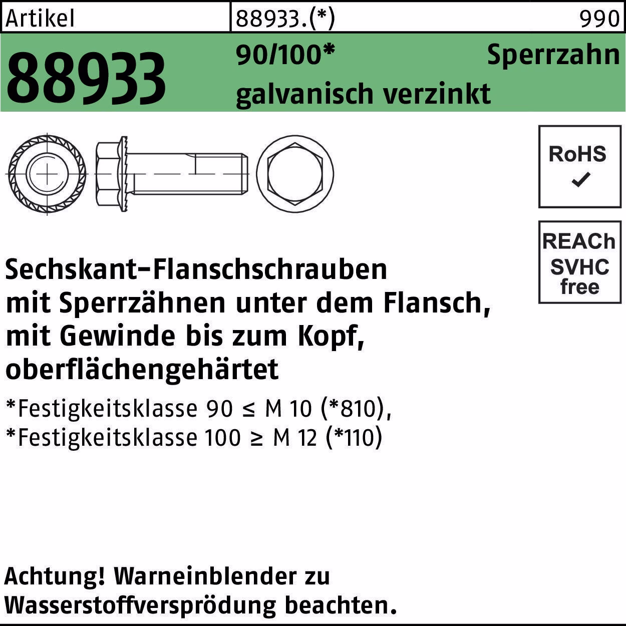Sechskantflanschschraube R 88933 Sperrz. VG M12x20 100 galv.verz. 100St.