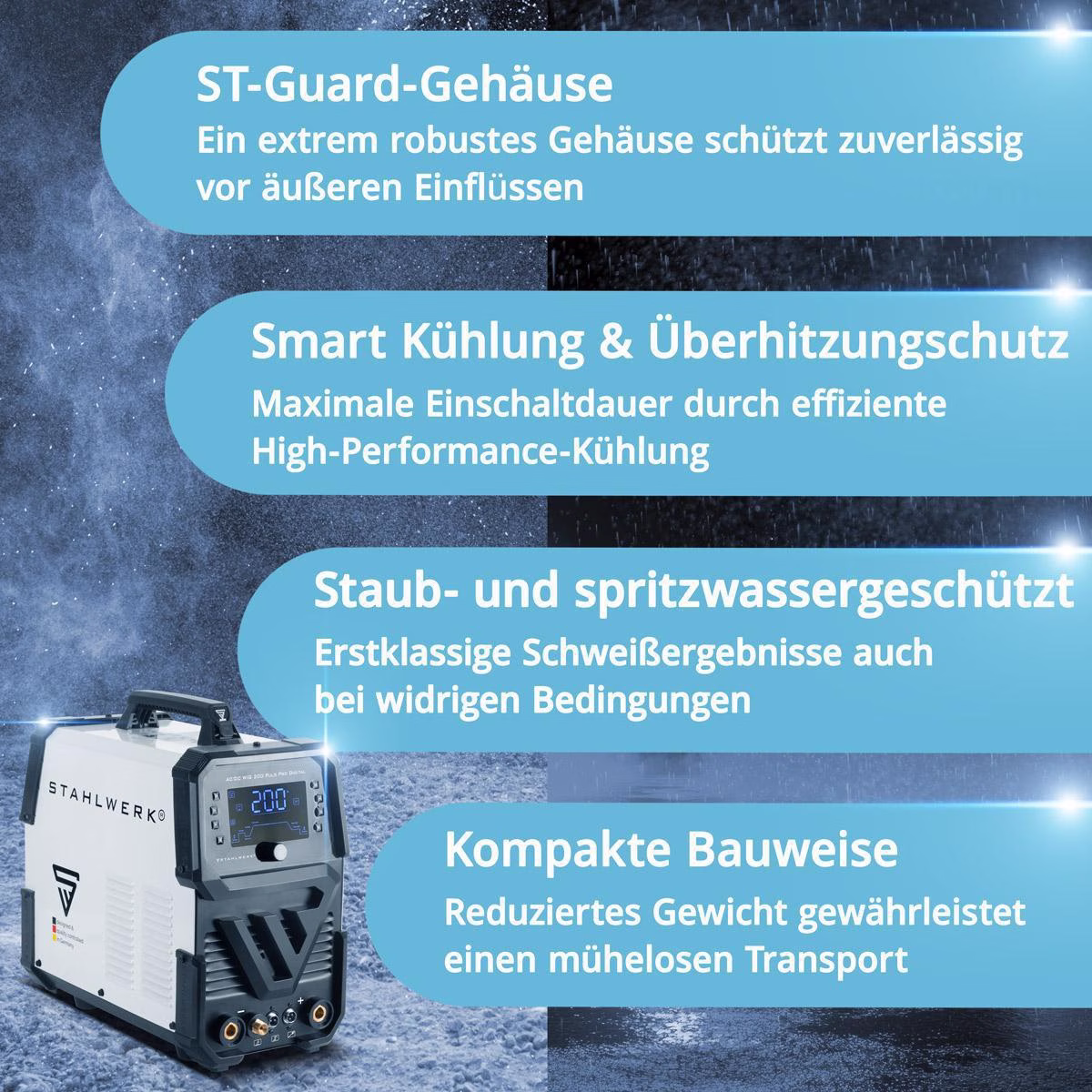 Schutzgasschweißgerät AC/DC WIG 200 Puls Pro Digital Einzelgerät m.Zub