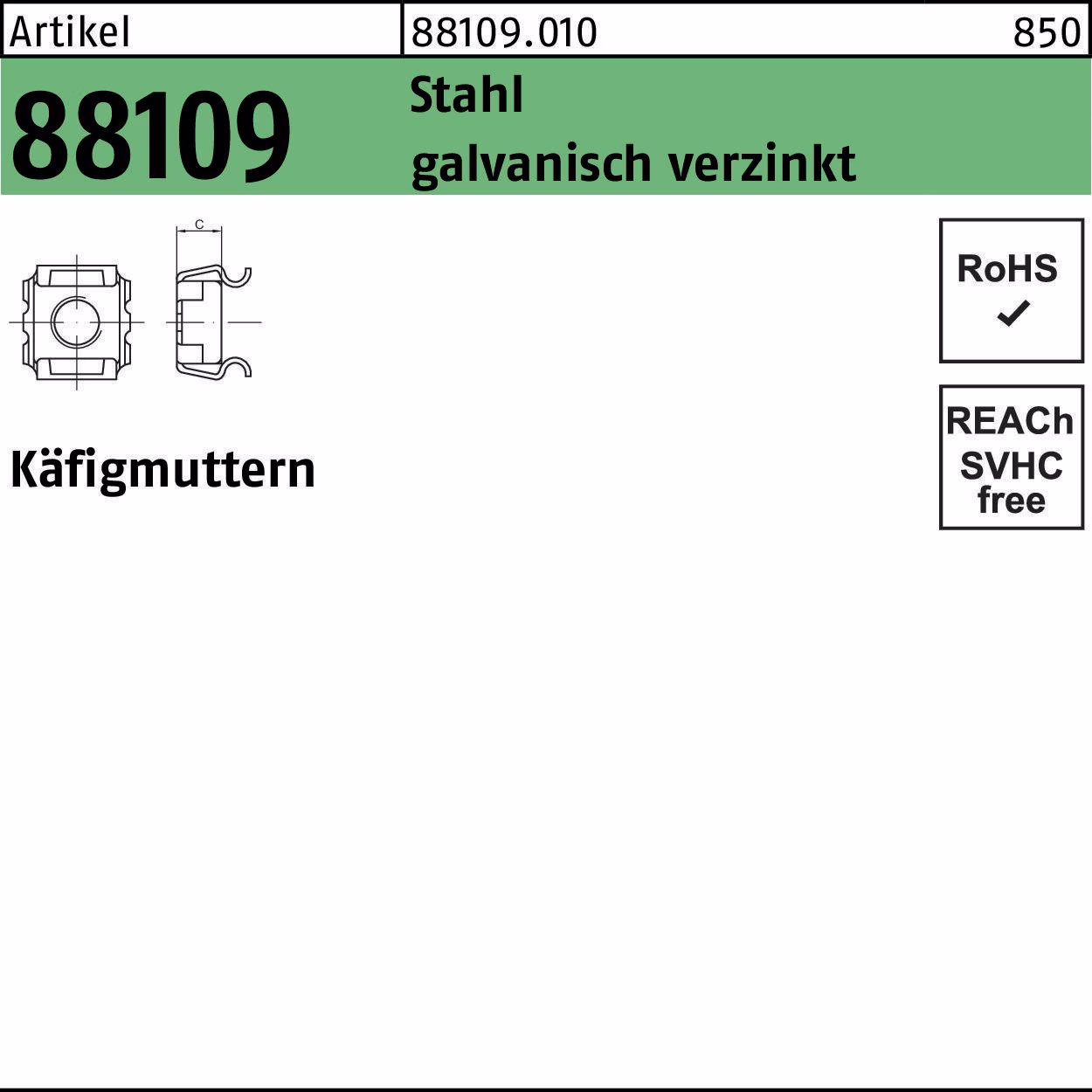 Käfigmutter R 88109 - Stahl galv.verz. 1000