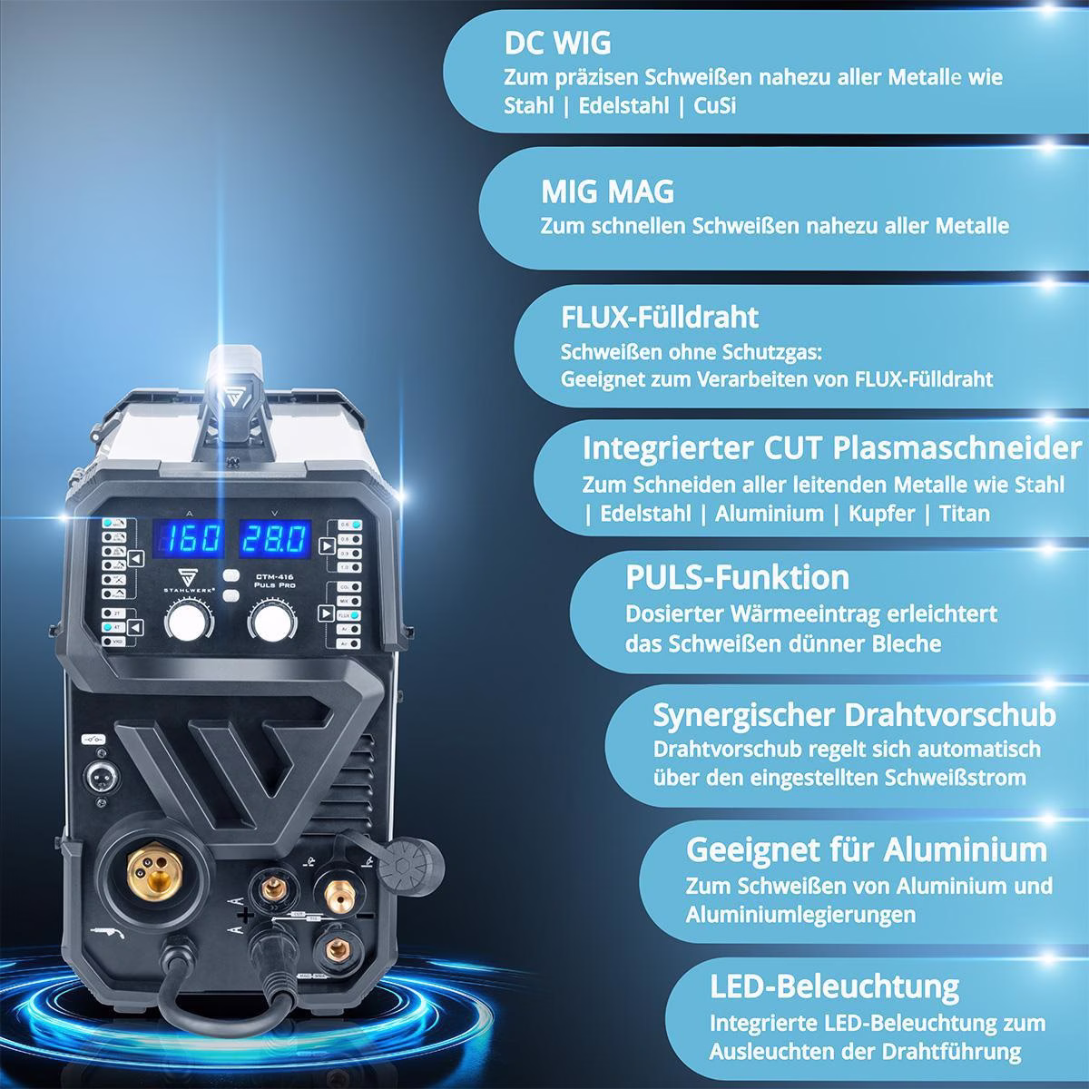 Inverterschweißgerät CTM-416 PULS Pro Einzelgerät m.Zub.20-160 A