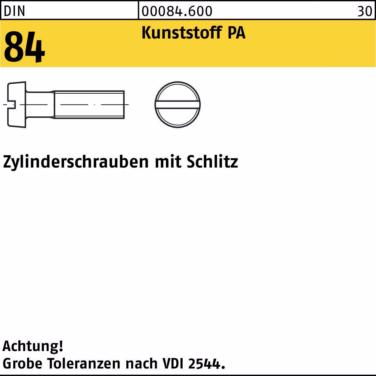 Zylinderschraube DIN 84 m.Schlitz Polyamid