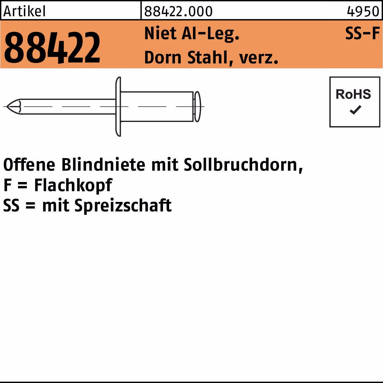 Blindniete R 88422 FLAKO Niet AIu/Dorn Stahl verz.