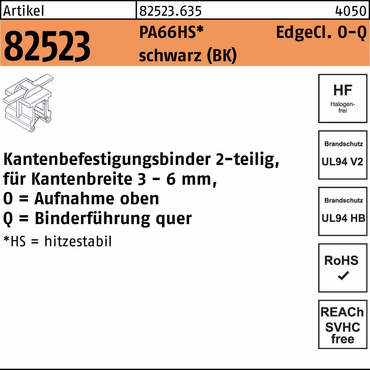 Befestigungsbinder R 82523 Edgecl. PA66HS sw 500St