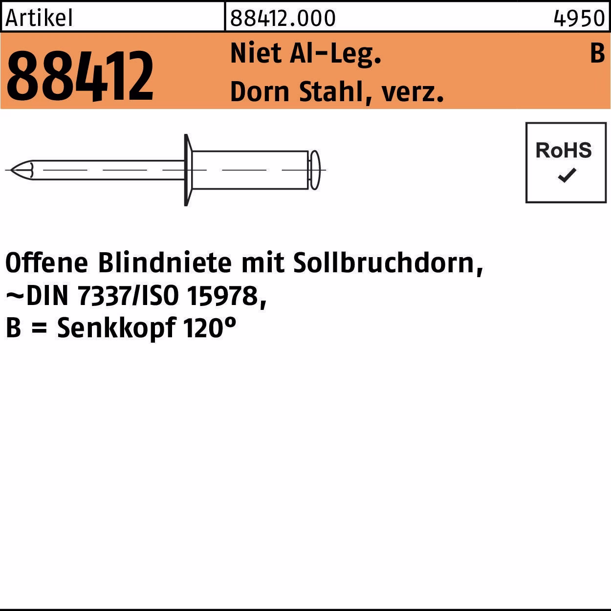 Blindniete R 88412 SEKO Niet Aluminium/Dorn Stahl verz.