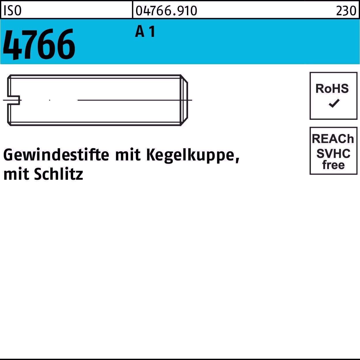 Gewindestift ISO 4766 Kegelkuppe/Schlitz M5x 6 A 1 50 Stück