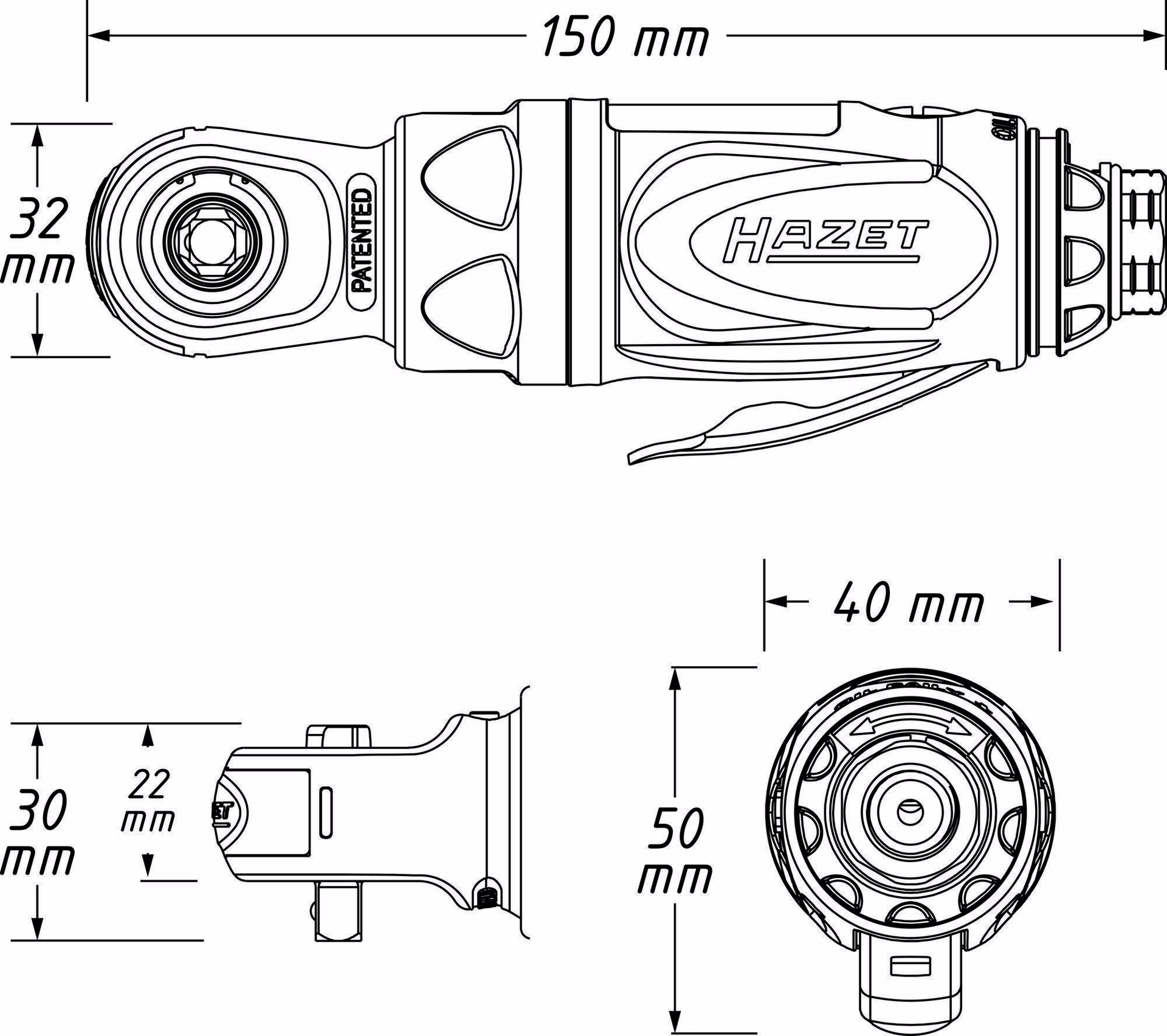 Druckluftratschenschrauber 9020P-2 6,3mm (1/4Zoll) A4-kt.40 Nm