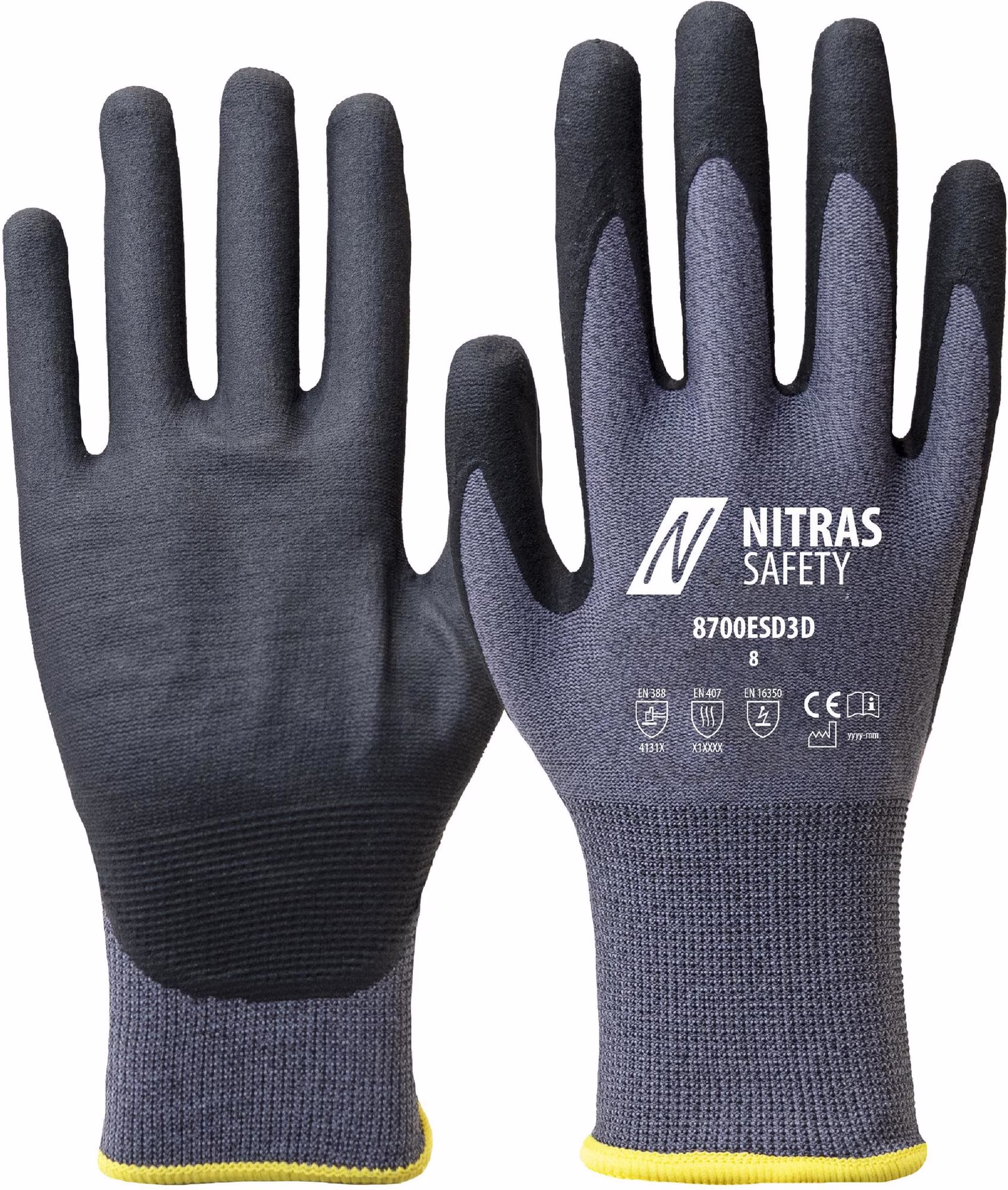 Handschuhe 8700ESD3D grau/schwarz EN 388/EN 407/EN 16350 PSA II