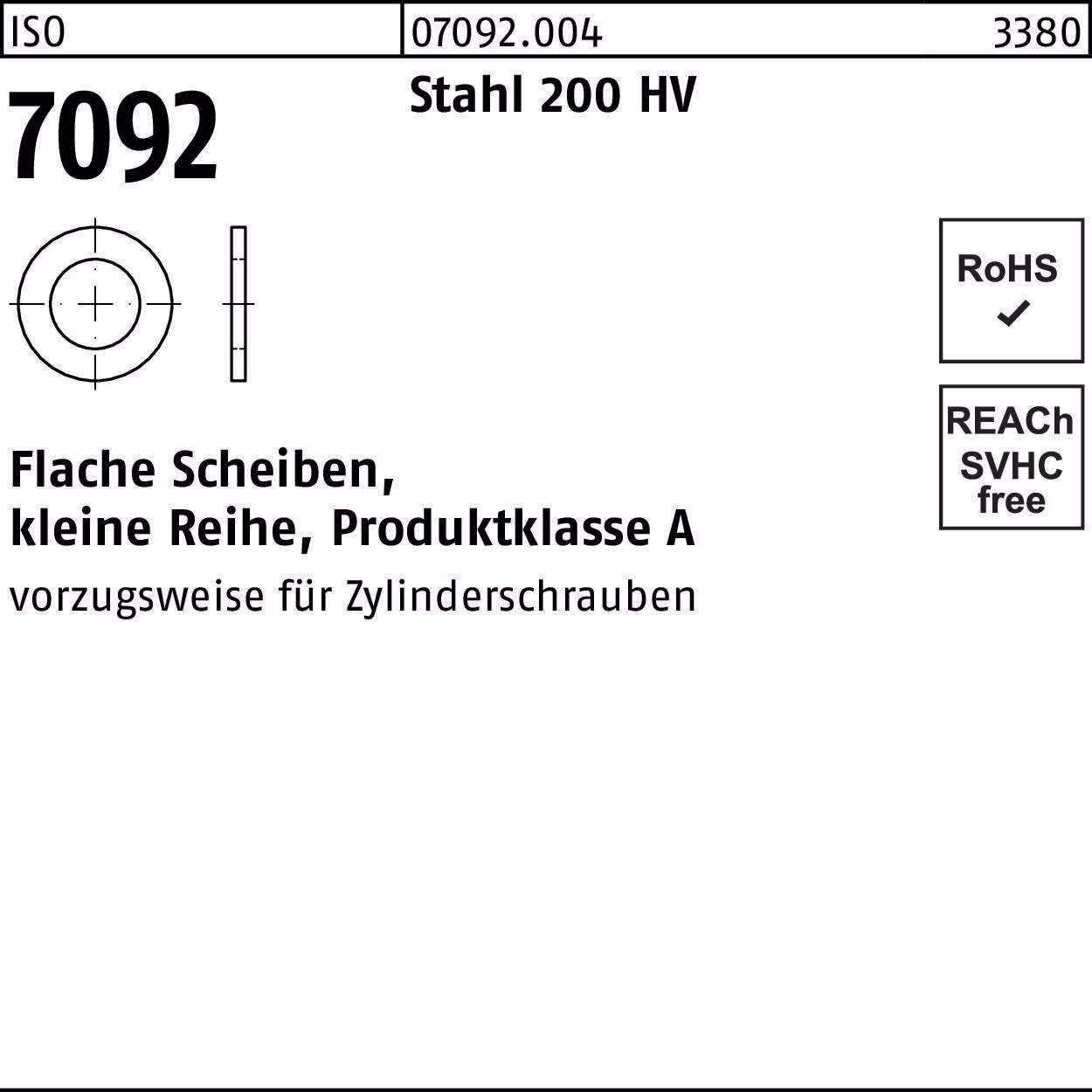 Unterlegscheibe ISO 7092 2 Stahl 200 HV 5000 Stück