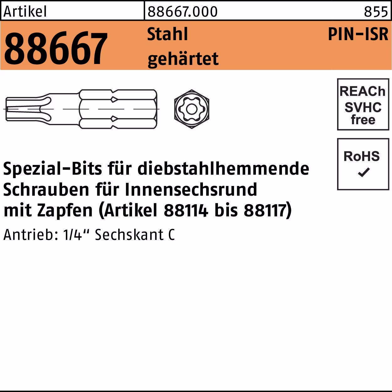 Bit R 88667 ISR Zapfen T Stahl gehärtet 1