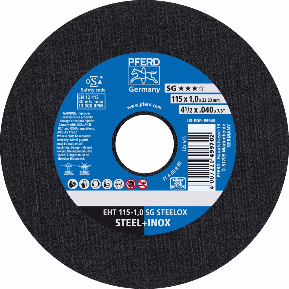 Trennscheibe SG STEELOX D115x1mm ger.INOX Bohr.22,23mm PFERD