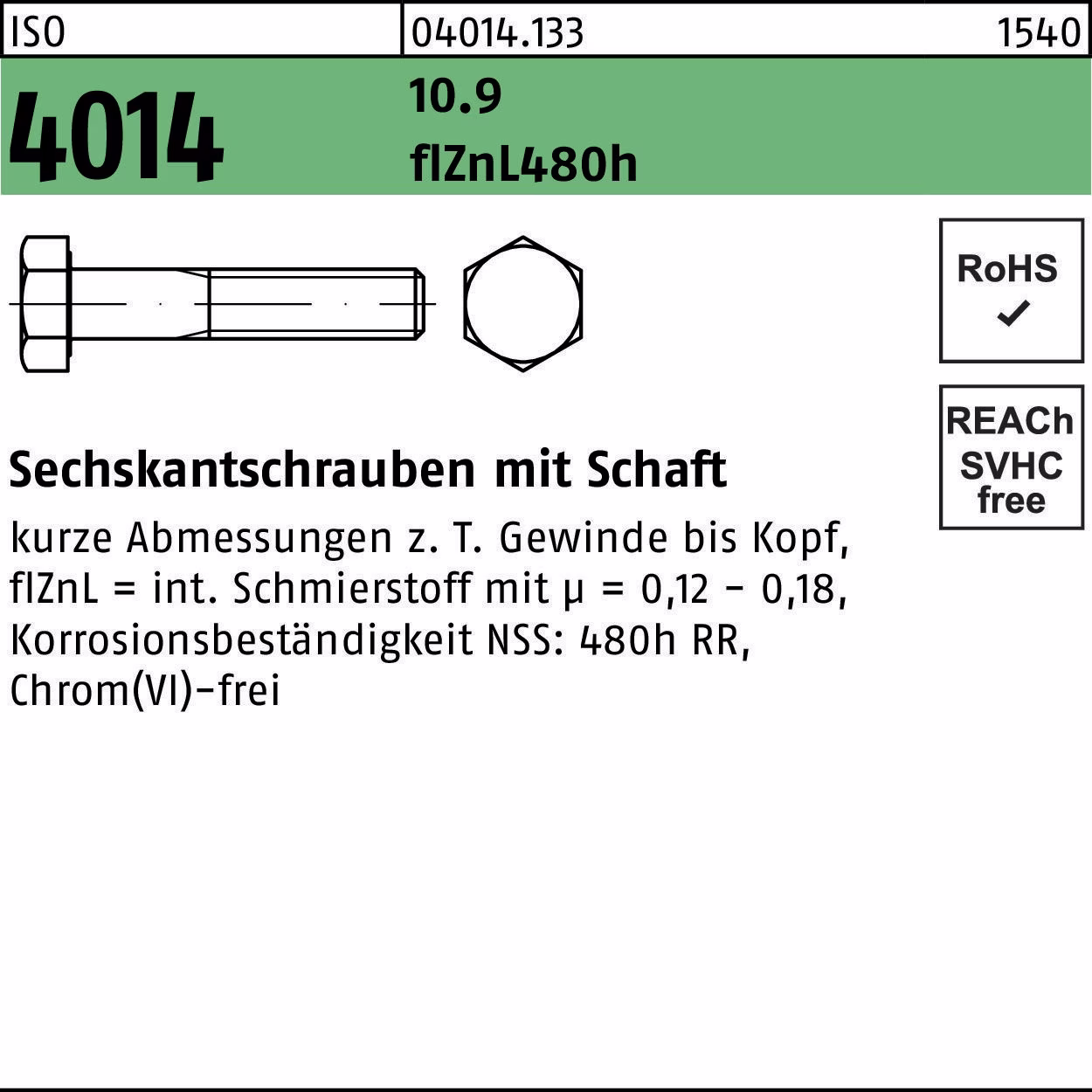Sechskantschraube ISO 4014 Schaft M8x 45 10.9 zinklamellenb. 200 Stück