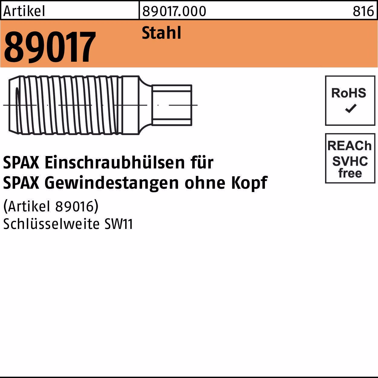 Einschraubhülse R 89017 f.Gewindestangen Stahl 1 Stück