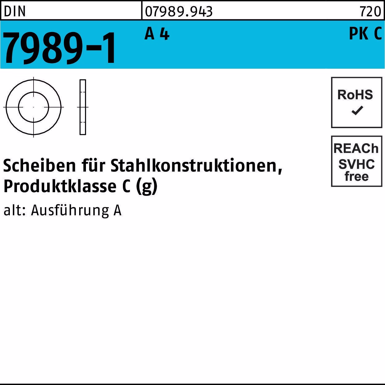 Unterlegscheibe DIN 7989-1 12/13,5x 24x8 A 4 50 Stück