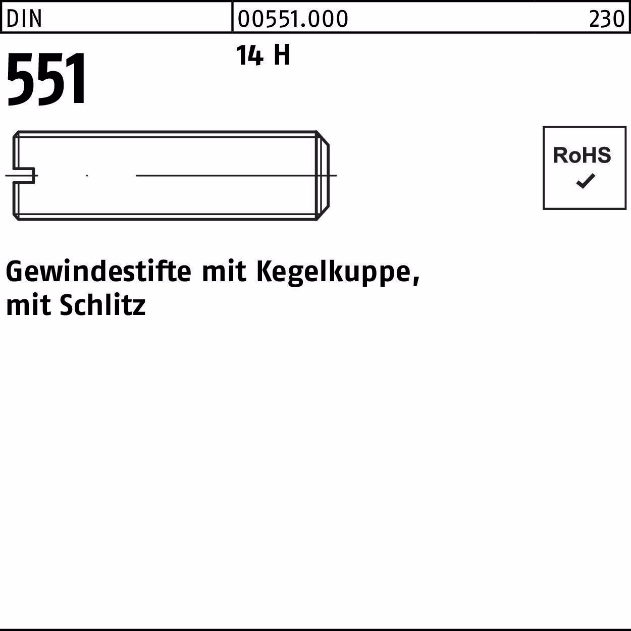 Gewindestift DIN 551 m.Kegelkuppe/Schlitz