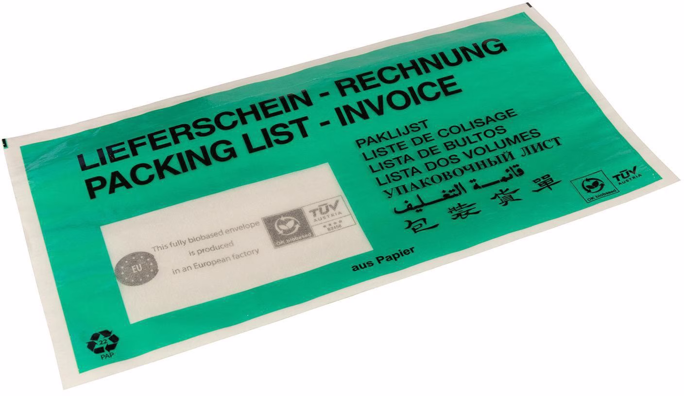 Dokumententaschen Maße 240x131mm 100% Papier grün
